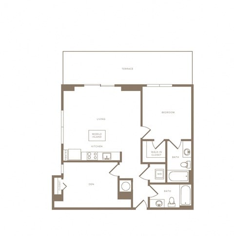 Floor plan for 1 bed, 2 baths, 1002 sqft